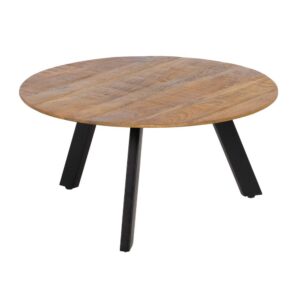 Mesa de Centro Natural de Madera de Mango y Hierro Negro - Diseño Moderno 80 cm para Salón