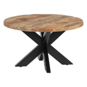 Mesa de Centro Natural y Negra de Madera de Mango - Diseño Elegante y Rústico 80x80x45 cm para Salones Modernos
