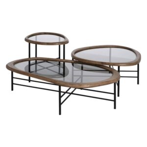 Mesa de Centro Natural y Negra de Madera y Metal de 120 cm - Diseño Moderno y Elegante para Salones