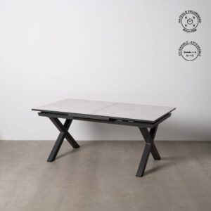 Mesa de Comedor Extensible Blanca de Cristal y Cerámica - 180 a 240 cm, Diseño Moderno y Funcional para Salones y Comedores