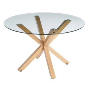 Mesa de Comedor Natural de Cristal Templado y Metal 76 cm - Diseño Moderno y Elegante para tu Hogar