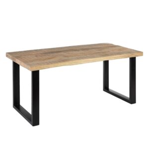 Mesa de Comedor Natural-Negro de Madera de Mango y Hierro - 160x80x76 cm, Diseño Artesanal y Estilo Único