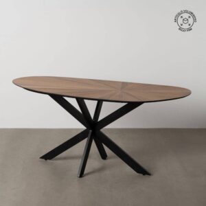 Mesa de Comedor Moderna Natural-Negro de Hierro y DM - Diseño Elegante y Funcional para tu Hogar