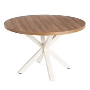 Mesa de Comedor Redonda Natural y Blanca de DM con Estructura de Metal - 120 cm x 76 cm - Diseño Moderno y Funcional para tu Comedor