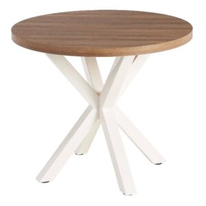 Mesa de Comedor Natural y Blanca de Madera DM y Metal - Diseño Moderno y Compacto 90x90x76 cm