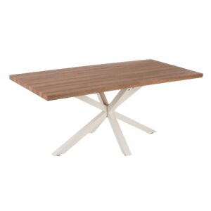 Mesa de Comedor Natural y Blanca de DM con Base Metálica - Diseño Moderno y Versátil 180x90x76 cm