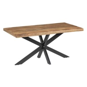 Mesa de Comedor Natural y Negra de Madera Maciza de Mango - 160x90x79 cm, Diseño Artesanal y Patas de Hierro Negro