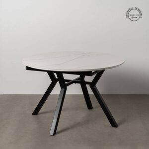 Mesa Extensible Blanco-Negro con Top Cerámico Imitación Mármol - 75 cm de Altura, Ideal para Comedores Modernos y Elegantes, Extensión de 160 a 220 cm