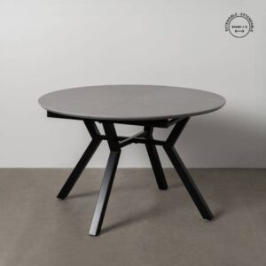 Mesa Extensible Gris-Negro con Top Cerámico Imitación Mármol - 75 cm, Ideal para Comedores Modernos y Reuniones Sociales