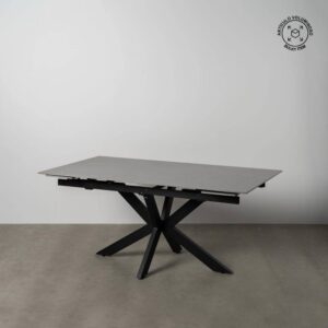 Mesa Extensible Moderna Gris-Negro con Top Cerámico Imitación Mármol - 76 cm, Ideal para Comedores Elegantes y Espacios Sofisticados