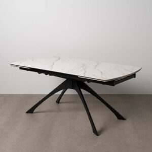 Mesa Extensible Marmolada Beige-Negro 180 cm - Diseño Moderno y Elegante con Top Cerámico Imitación Mármol y Estructura Metálica
