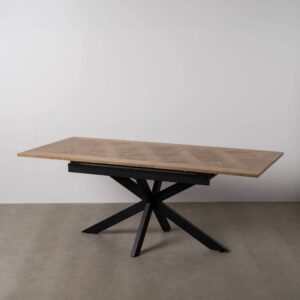 Mesa Extensible Natural-Negro con Top Cerámico Imitación Mármol - 160-200 cm, Diseño Elegante y Funcional para Comedor