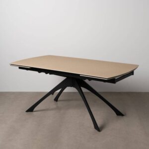Mesa Extensible Natural y Negra 180 cm - Diseño Moderno con Top Cerámico y Estructura de Hierro, Ideal para Comedores