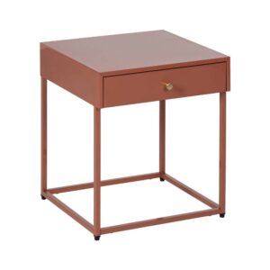 Mesita de Noche Terracota con Acabado Brillo y Cajón Práctico - 50 cm de Elegancia Contemporánea