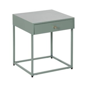 Mesita de Noche Verde Mate de Acero con Cajón y Tirador Dorado - 50 cm, Estilo Moderno y Funcionalidad para tu Habitación
