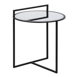 Mesita de Salón Moderna en Metal Negro y Espejo - 67,5 cm, Diseño Minimalista y Elegante para Salones y Recibidores