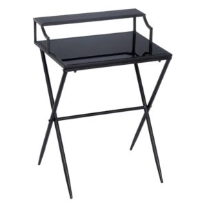 Mesita Negra de Metal con Cristal de 45 cm - Mesa Auxiliar Elegante y Moderna para Salón y Dormitorio