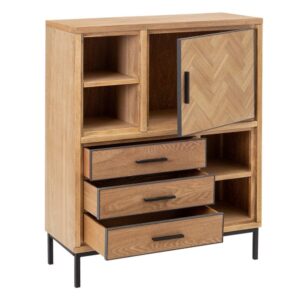 Mueble Auxiliar Espiga Natural 115,5 cm - Diseño Elegante en Madera de Fresno y Metal, Ideal para Salones y Comedores, Amplio Almacenamiento y Estilo Funcional