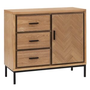 Mueble Recibidor Espiga Natural 84,5 cm - Diseño Moderno en Madera de Fresno y Metal, Almacenamiento Elegante para tu Entrada