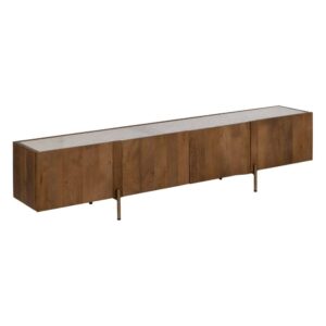 Mueble TV Blanco Natural de Mármol y Madera de Acacia 200 cm - Elegante y Funcional para Salones Modernos