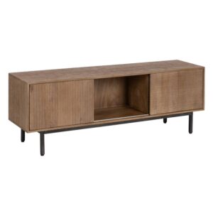 Mueble TV de Madera Natural de Mango 155 cm - Diseño Moderno y Funcional con Almacenamiento Extraíble y Estructura de Hierro para Salones Elegantes