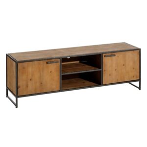 Mueble TV CÉSARE Marrón y Negro 150 cm - Diseño Industrial en Madera de Abeto y Hierro para Salón y Comedor