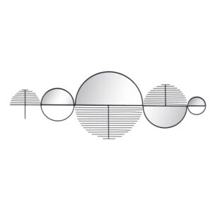 Espejo Mural de Pared en Metal y Cristal Negro - 114 cm, Diseño Elegante con Anilla para Sujeción