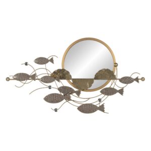 Espejo Mural de Pared Gris y Oro con Diseño de Hierro - 55 cm, Ideal para Decoración Moderna y Elegante