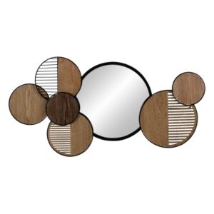 Espejo Mural de Pared Natural y Negro con Diseño de Hierro - 63 cm, Incluye Anillas para Sujeción