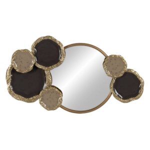 Espejo Mural de Pared en Oro y Marrón con Diseño de Hierro - 54 cm, Ideal para Decoración Elegante