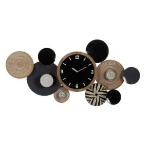 Reloj de Pared Mural Natural y Negro de Hierro - Diseño Elegante de 64 cm con Anillas de Sujeción