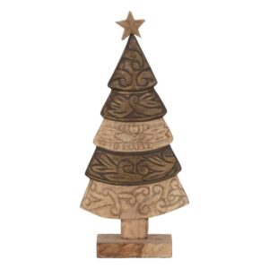 Pack de 2 Árboles de Navidad Decorativos de Madera de Mango - 50 cm, Color Marrón, Ideal para Decoración Navideña