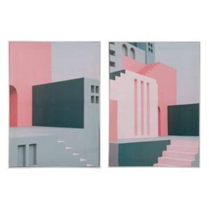 Pack de 2 Cuadros Urbanos con Diseño de Casas y Marco Blanco 70 cm - Decoración Moderna para Hogar y Oficina