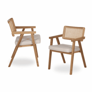 Pack de 2 Sillas Tate con Brazos de Madera de Haya y Respaldo de Ratán - Diseño Ergonómico y Estilo Atemporal para Comedores y Salones