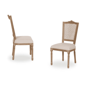 Pack de 2 Sillas Darwin Natural-Blanco de Madera y Ratán - Elegancia y Confort para tu Hogar, Asiento de Lino Natural y Alta Resistencia (160 kg)