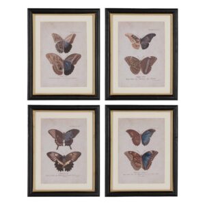 Pack de 4 Cuadros de Mariposas con Marco Natural - Decoración Elegante y Delicada para el Hogar (39 cm)