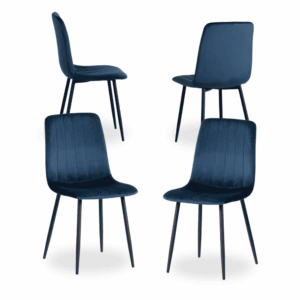 Pack de 4 Sillas Laurent Azul Oscuro de Terciopelo - Elegantes y Modernas para Comedores y Salones - Comodidad y Estilo en 88,5 cm