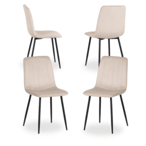 Pack de 4 Sillas Beige Terciopelo Laurent - Elegancia y Comodidad para Comedor y Oficina, Diseño Minimalista y Resistente, Soporta hasta 145 kg