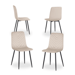 Pack de 4 Sillas Maverick Beige Terciopelo - Elegancia y Confort para tu Comedor, Estructura de Hierro y Asiento de Espuma Densa, Ideal para Decoración Moderna y Clásica