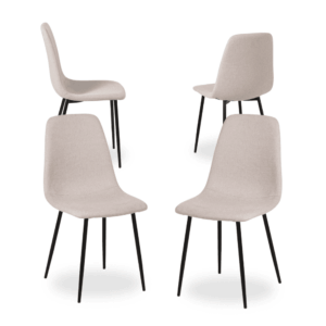 Pack de 4 Sillas Jace Crema de Tela y Metal - Diseño Minimalista y Ergonómico para Comedor y Salón 87 cm