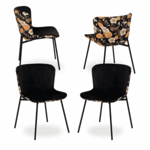 Pack de 4 Sillas Troy de MDF y Metal con Estampado Floral - Diseño Moderno y Confort Ergonomico para Comedores y Salas de Estar