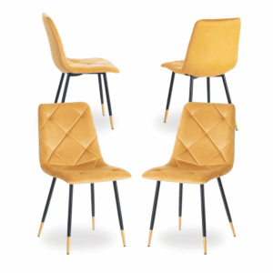Pack de 4 Sillas de Terciopelo Mostaza con Estructura de Metal y Detalles Dorados - Sillas Modernas y Elegantes para Comedor y Salón Remy 86 cm