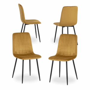 Pack de 4 Sillas Laurent de Terciopelo Dorado - Elegancia y Confort para tu Comedor (88,5 cm)