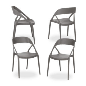 Pack de 4 Sillas Apilables Dean Gris de Polipropileno - Diseño Moderno y Ergonomía para tu Hogar