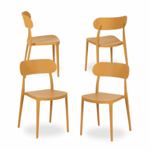 Pack de 4 Sillas Weston Mostaza de Polipropileno - Diseño Moderno, Apilables y Ligeras (80 cm)