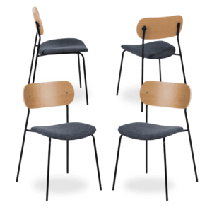 Pack de 4 Sillas Joel Natural y Azul - Diseño Contemporáneo en Tela y Metal para Salón y Comedor, Comodidad y Estilo Moderno