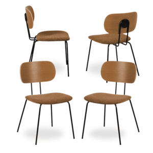 Pack de 4 Sillas Theo Natural Marrón con Asiento Tapizado y Estructura de Metal - Diseño Moderno y Acogedor para Comedores y Salones