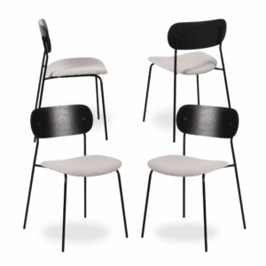 Pack de 4 Sillas Grant Negro y Blanco - Diseño Moderno en Tela y Metal para Salón, Comodidad y Estilo 80 cm