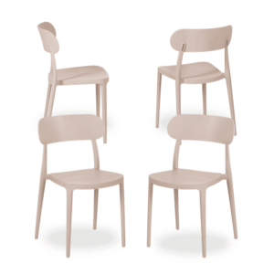 Pack de 4 Sillas Weston Taupe de Polipropileno - Diseño Minimalista, Apilables y Ligeras (80 cm) para Comedor y Cocina