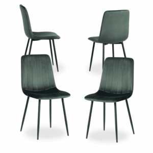 Pack de 4 Sillas Laurent Verde Oscuro Terciopelo - Elegancia y Comodidad para Comedor, Oficina y Salón - Diseño Minimalista y Patas de Hierro Estables